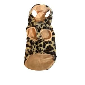 Leopard Print Dog or Cat Plush Lined Hooded Jacket / Costume Size S Cream Black